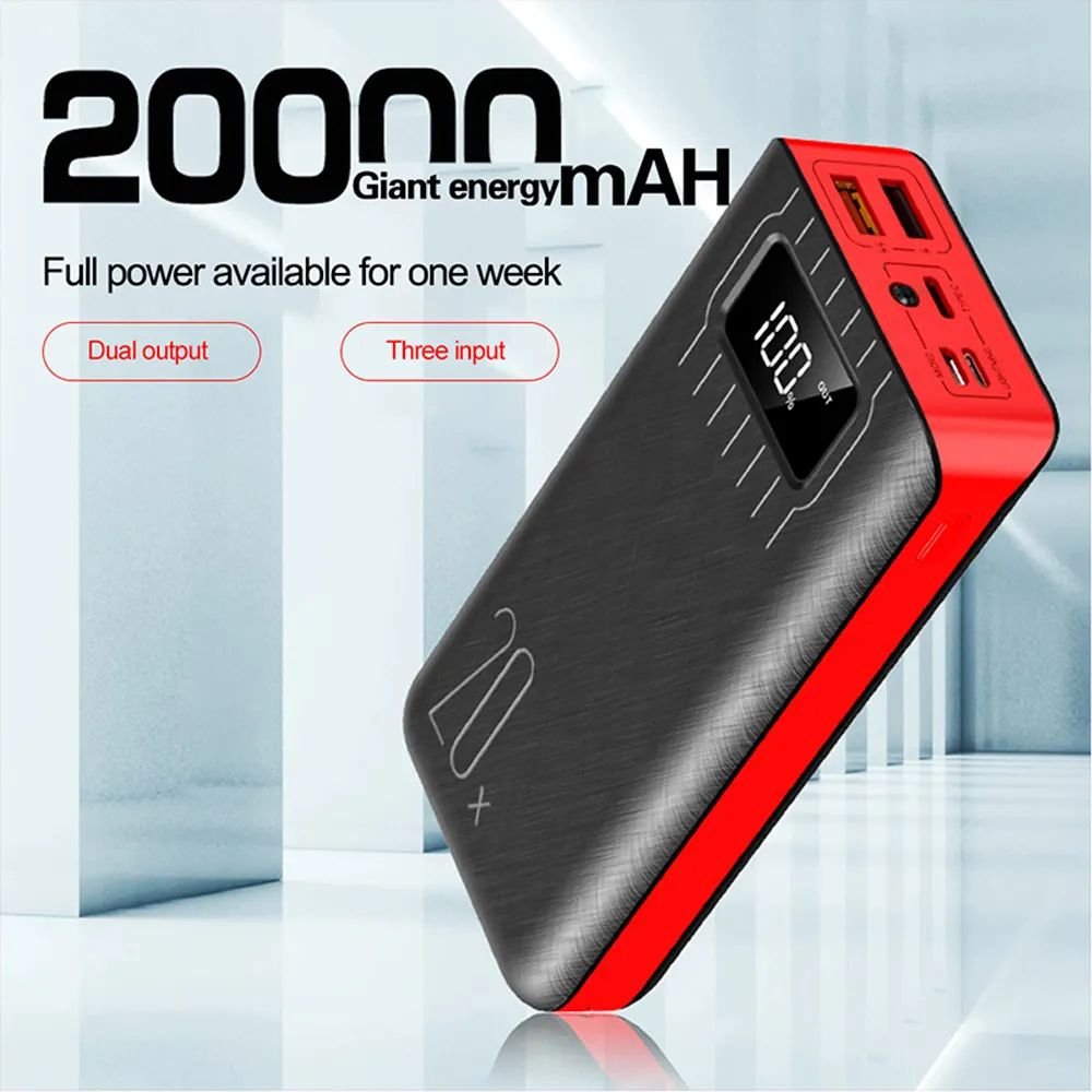 Batería Portátil 20000mAh con Linterna LED y Doble USB – Ideal para Viajes